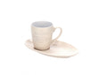Tazza da tè in ceramica beige con piattino e scritte | rohome