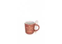 Set 6 tazzine caffè in ceramica rosa con cucchiaino e scritte | rohome