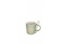 Set 6 tazzine caffè in ceramica verde con cucchiaino e scritte | rohome