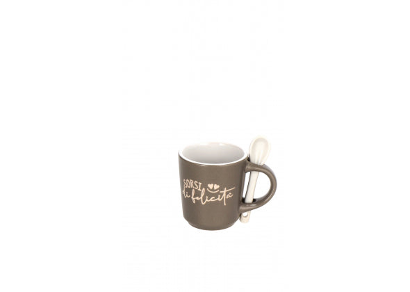 Set 6 tazzine caffè in ceramica verde con cucchiaino e scritte | rohome