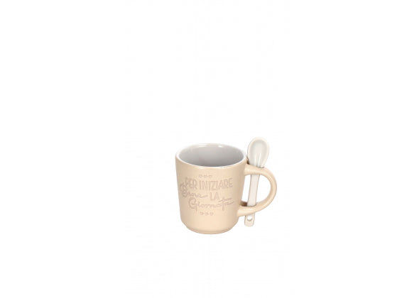 Set 6 tazzine caffè in ceramica verde con cucchiaino e scritte | rohome