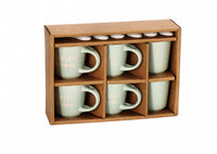 Set 6 tazzine caffè in ceramica verde con cucchiaino e scritte | rohome