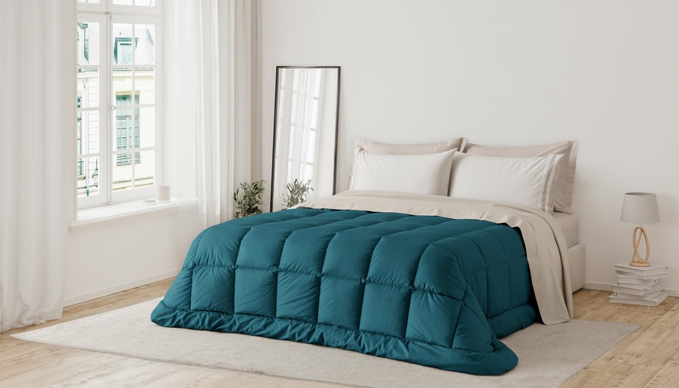 Trapunta Matrimoniale tortora o blu ottanio ailon vellutato Collezione Rohome | Rohome