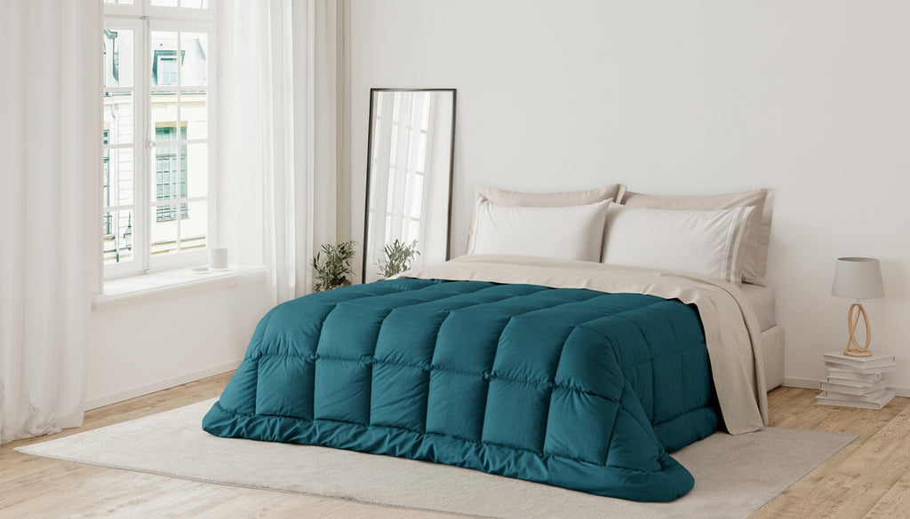 Trapunta Matrimoniale tortora o blu ottanio ailon vellutato – Collezione Rohome | Rohome