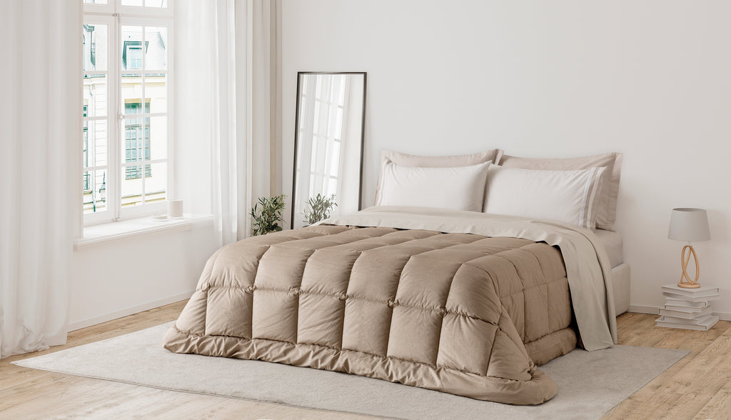 Trapunta Matrimoniale tortora o blu ottanio ailon vellutato – Collezione Rohome | Rohome