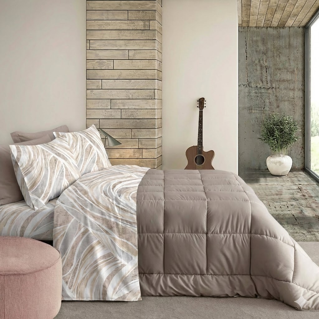 Completo letto lenia in cotone tortora | Rohome
