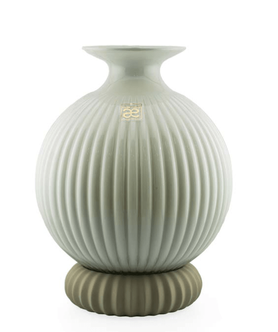 Vaso ampolla media in vetro verde acqua con base in ceramica h.19.5cm | Rohome | Rohome