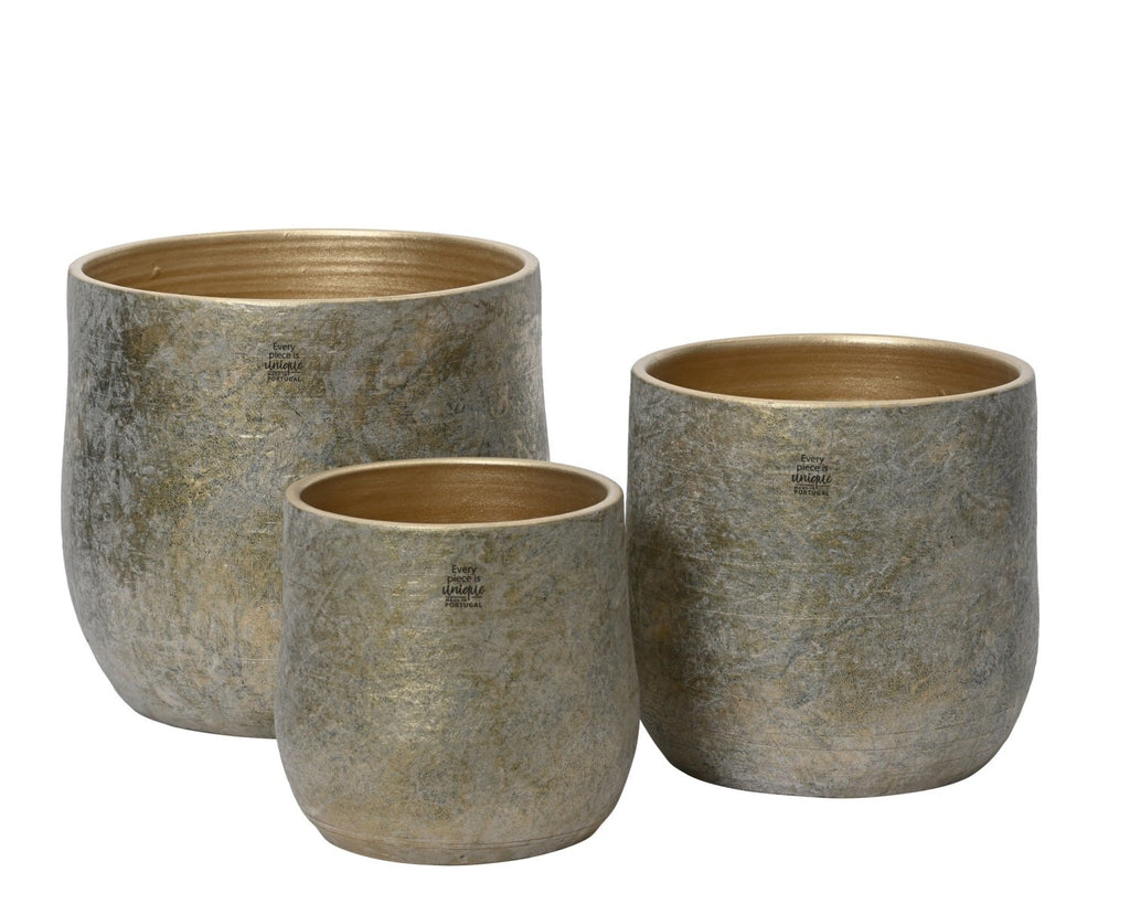 Vaso cachepot in terracotta grigio sfumato oro | Rohome | Rohome