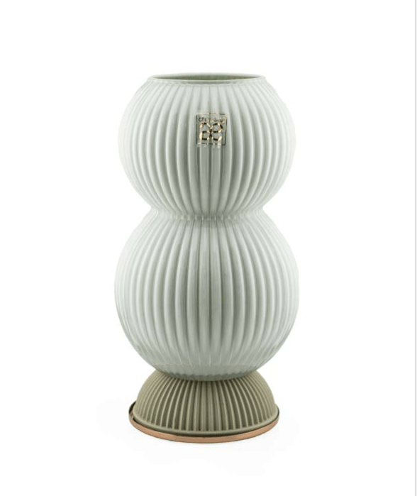 Vaso piccolo in vetro verde acqua con base in ceramica h.20cm | Rohome | Rohome