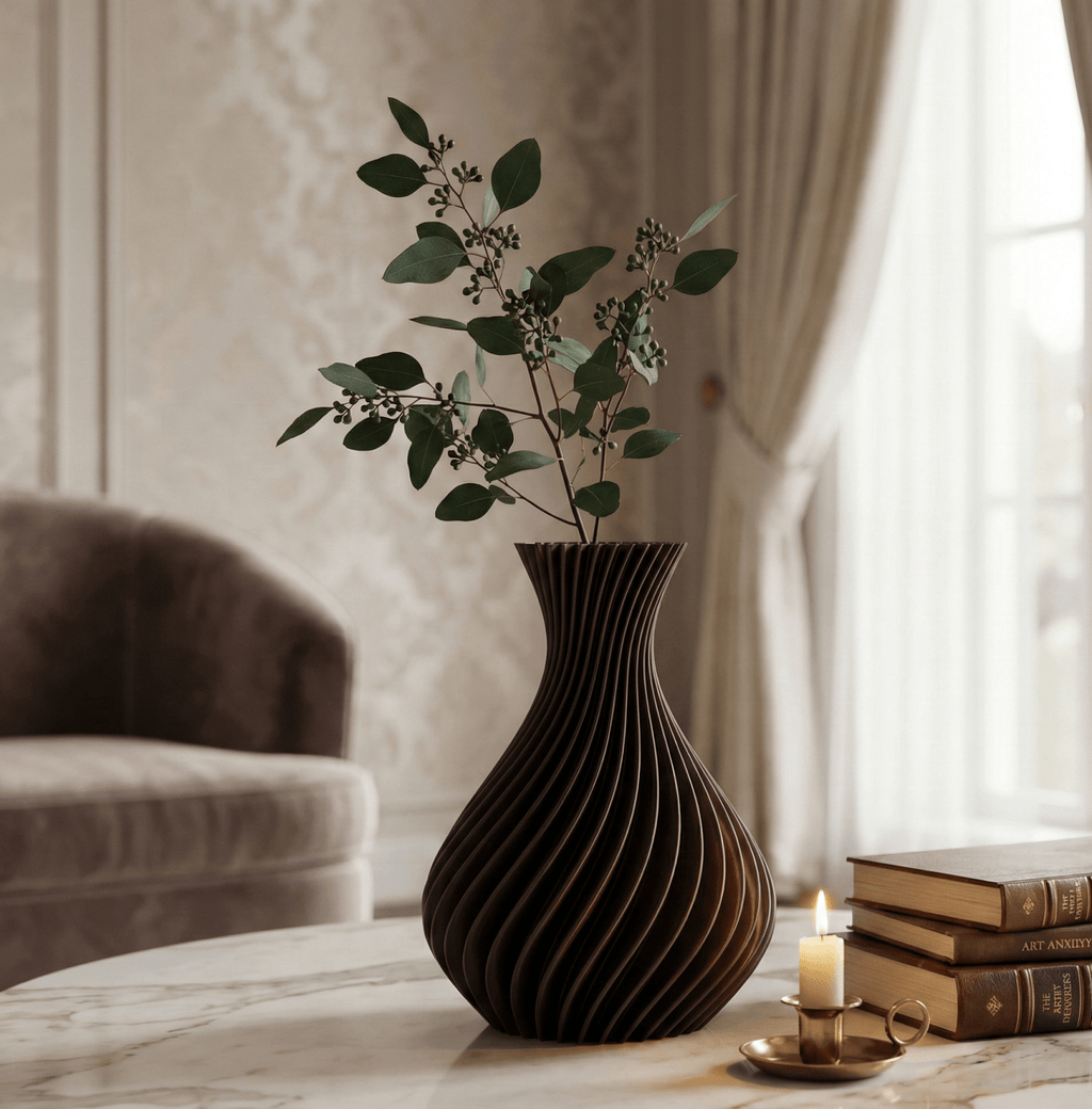 Vaso spirale Melaverde in PLA H.26cm wengè | Rohome | Rohome