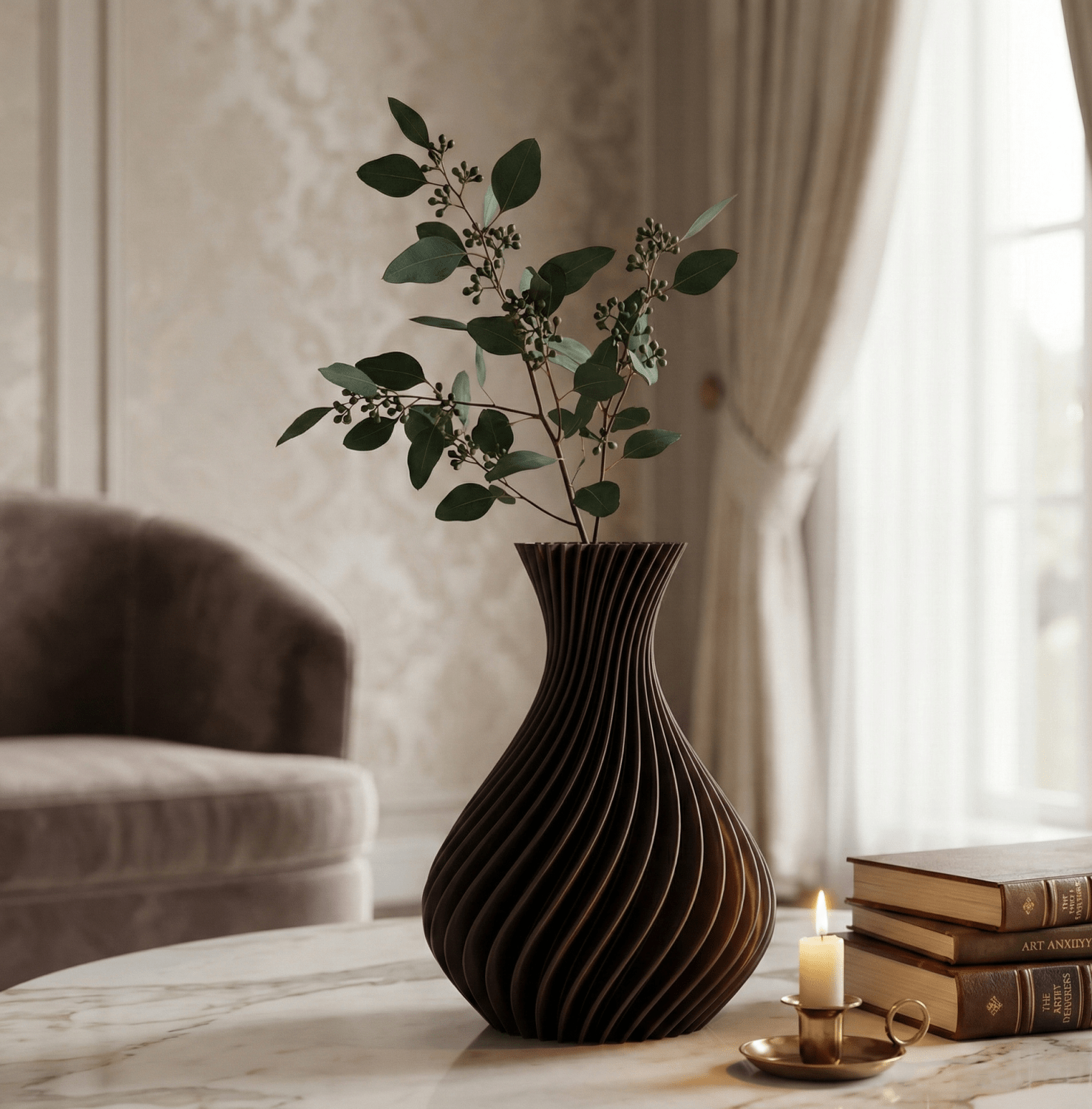 Vaso spirale Melaverde in PLA H.26cm wengè | Rohome | Rohome