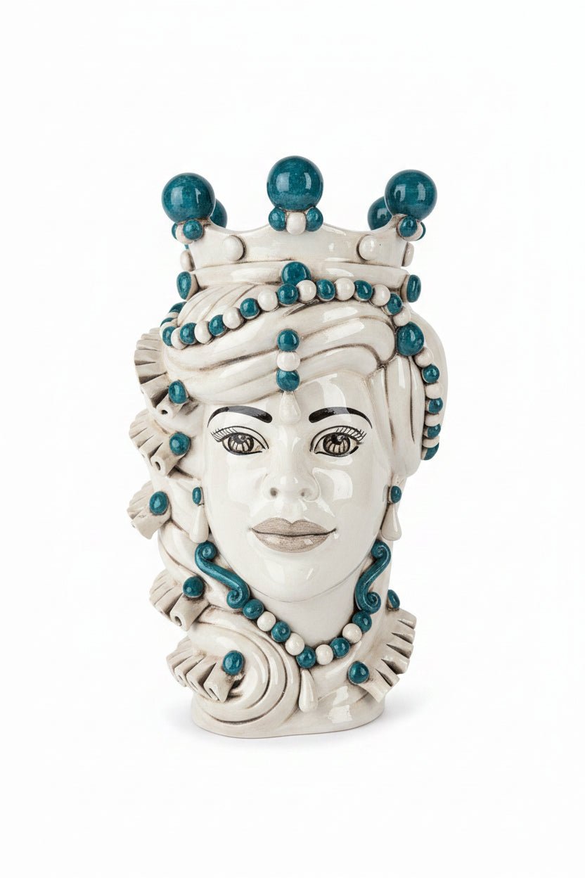 Verus - Testa di moro mediterraneo Lady ottanio e bianco h.35 | rohome | Rohome