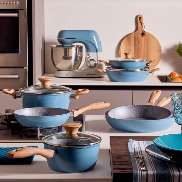 Tognana - Batteria di pentole e padelle 8 pezzi Alluminio Azzurro | Rohome