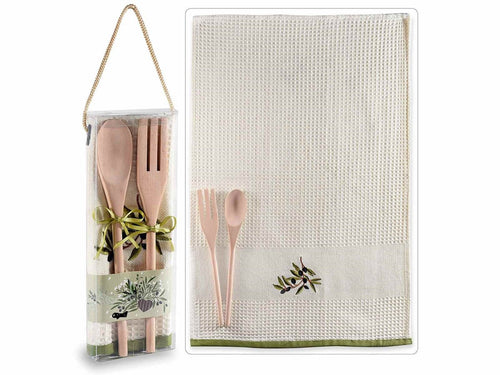 Asciugapiatti in cotone con posate in legno | rohome | Rohome