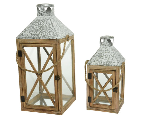 Set 2 lanterne in abete e metallo argento | rohome - Rohome - Set 2 lanterne in abete e metallo argento | rohome -